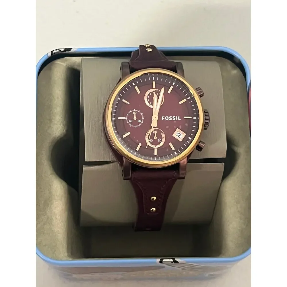 Fossil ES4114 Burgundy Leather Chronograph Watch